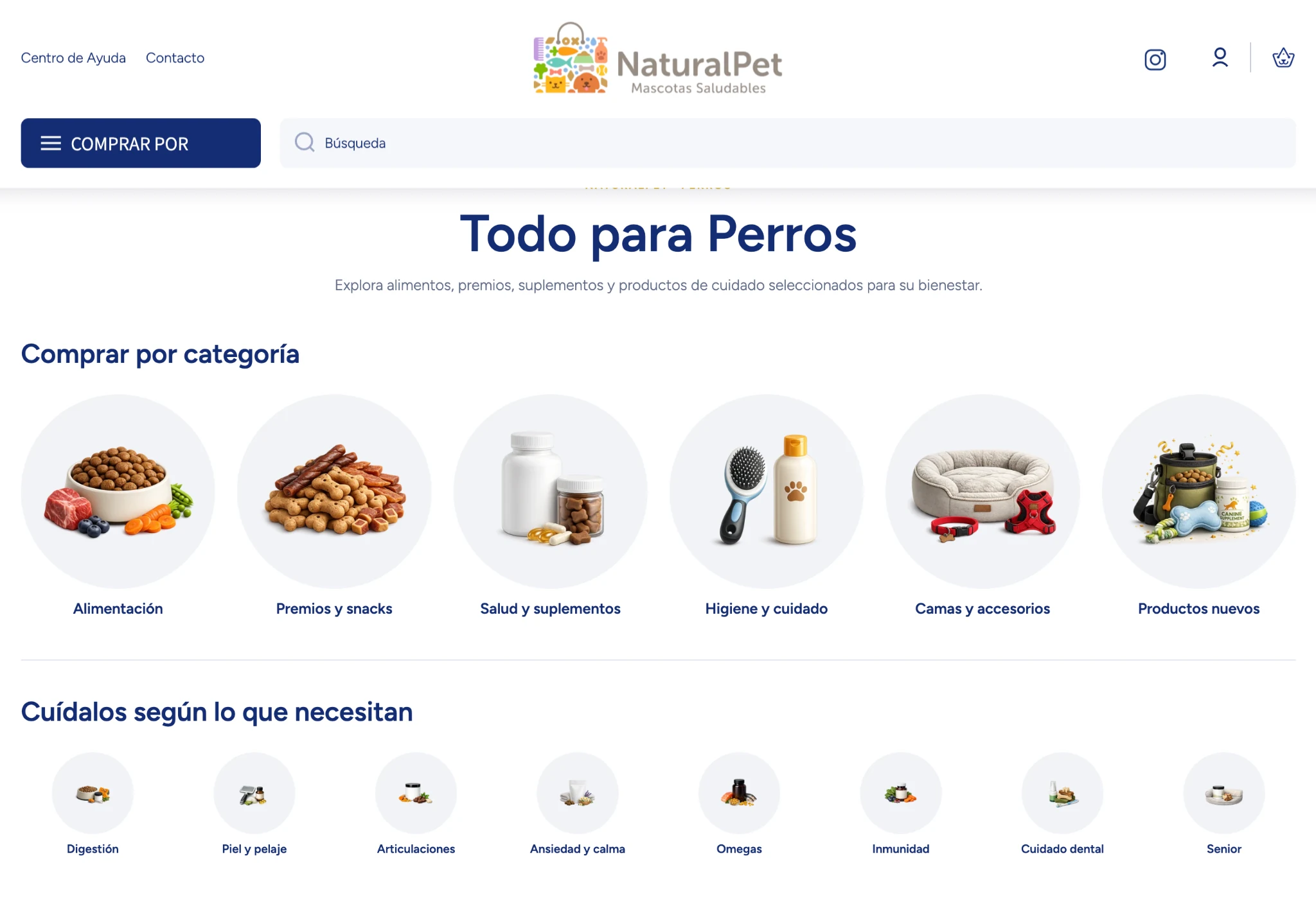 Natural Pet dog shopping landing page