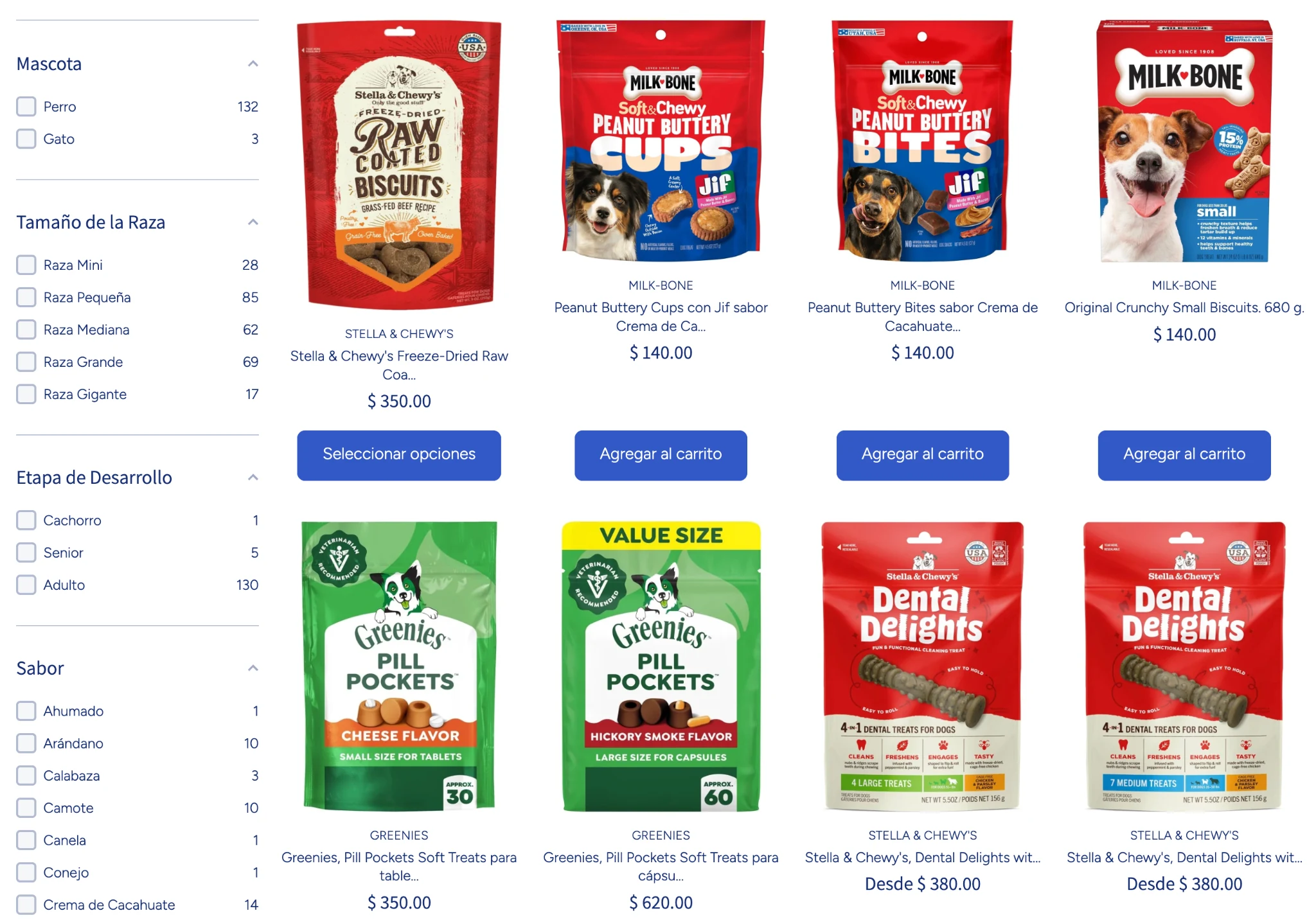 Natural Pet collection page with shopping filters