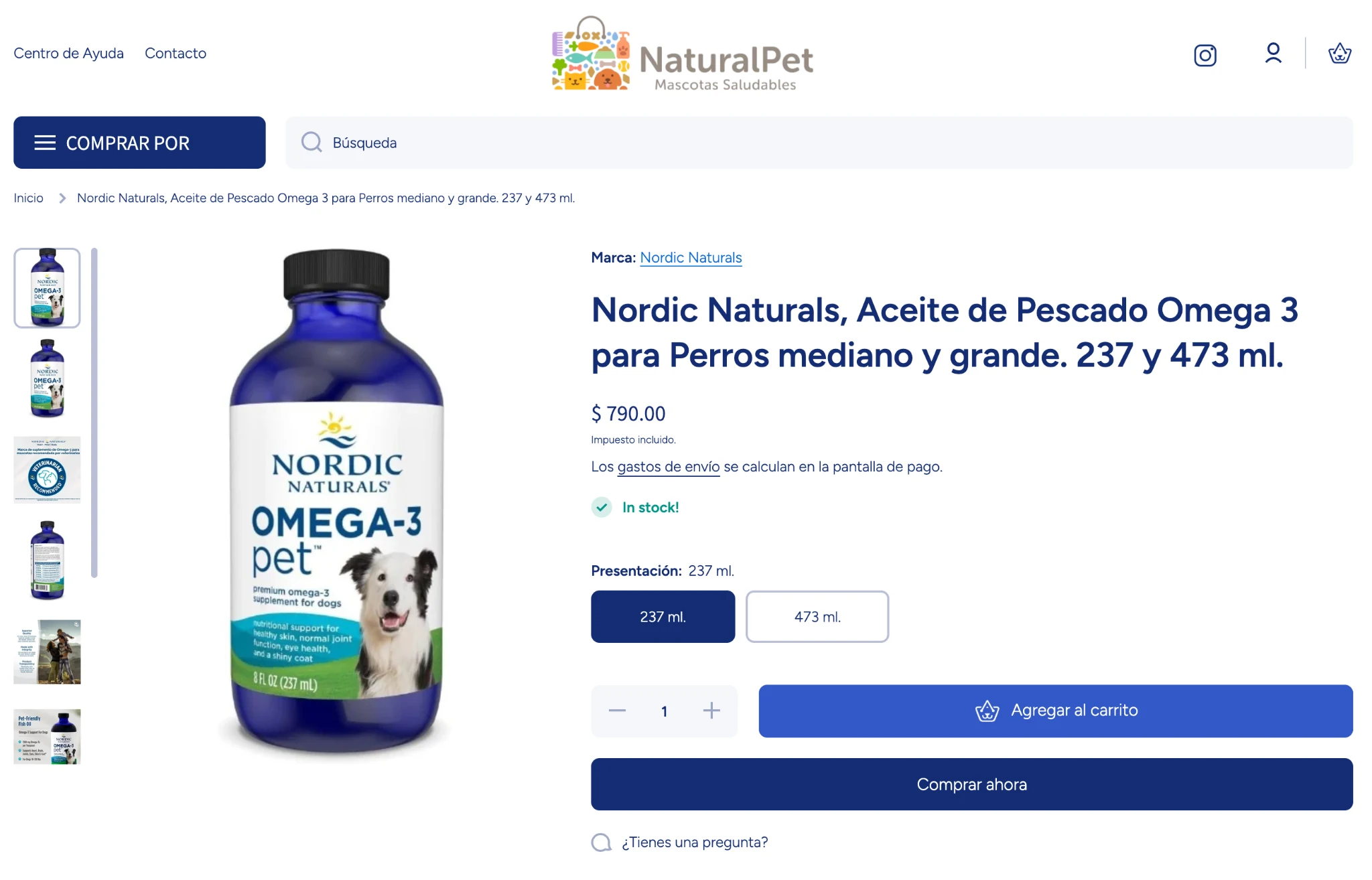 Natural Pet product detail page